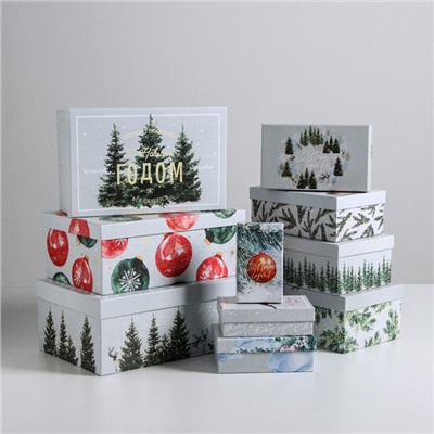 Набор подарочных коробок 10 в 1 «С новым годом», 12×7×4 - 32.5×20×12.5 см