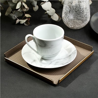Поднос декоративный квадратный, металл и экокожа, 12×12 см, коричневый