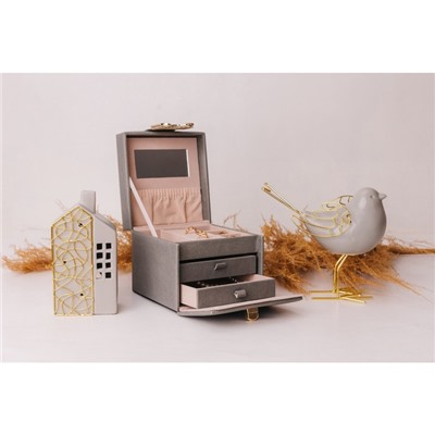 Подсвечник на 1 свечу «Дом», керамика, металл, серый с золотом, 9×6.3×16.7 см