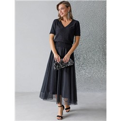 Джемпер с V вырезом и коротким рукавом из хлопковой пряжи с пайетками