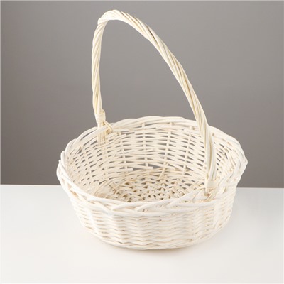 Корзина плетёная для хранения «Косичка», с ручкой, белая, набор 3 шт.