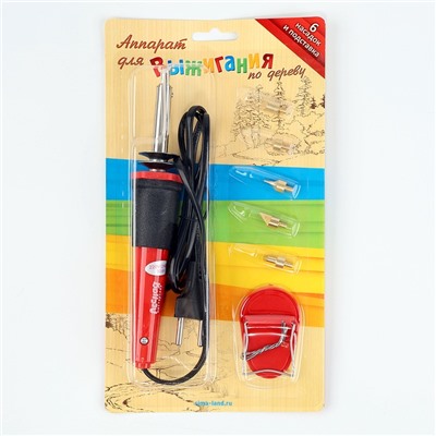 Выжигательный аппарат по дереву, набор: 6 насадок, подставка