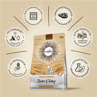 Сухой корм CRAFTIA NATURA для щенков миниатюрных и мелких пород из курицы и индейки 640 г