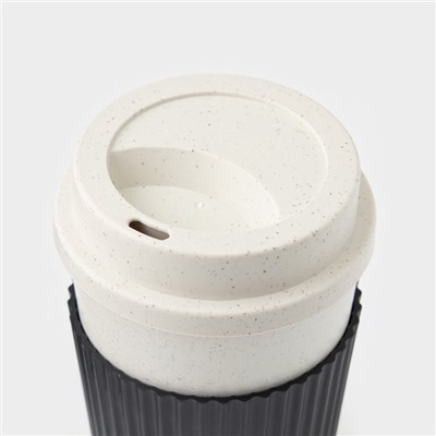 Стакан для кофе с крышкой WeatFiber, 350 мл, 8.8×14 см, пластик, многоразовый, белый, черный