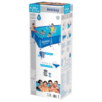 УЦЕНКА Бассейн каркасный Steel Pro, 400×211×81 см, фильтр-насос, прямоугольный, 56424 Bestway