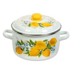 Кастрюля 5,5л сферическая с ободком, Лимоны белая, эмаль  3MC221P