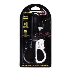 Ножницы детские "MooreCafe" 12 см, двухцветные пластиковые кольца в виде котиков, в картонном блистере