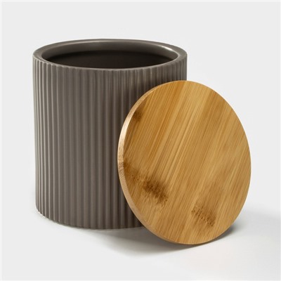 Банка для сыпучих «Дымка», 1.1 л, 12×13 см, с бамбуковой крышкой, керамика, бежевая