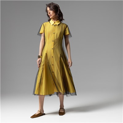 Платье-рубашка многослойное, Стильное самообладание (желтое, 2 в 1)