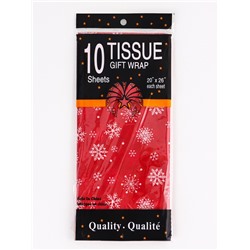Бумага новогодняя упаковочная тишью «Снежинки на красном», красная, 50×66 см