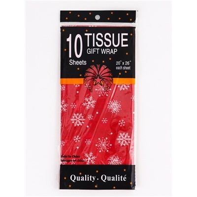 Бумага новогодняя упаковочная тишью «Снежинки на красном», красная, 50×66 см