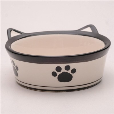 Миска для кошек Пижон «Подмигивающий кот», 200 мл, 11×4.8 см, керамика, белая, чёрная