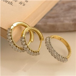 Комплект ювелирной бижутерии Итальянское золото (покрытие желтое 14к), серьги и кольцо 17 р, вставка: фианиты, цвет: прозрачный, арт.313.341-17