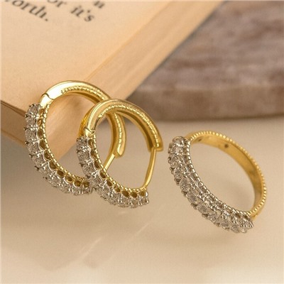 Комплект ювелирной бижутерии Итальянское золото (покрытие желтое 14к), серьги и кольцо 18 р, вставка: фианиты, цвет: прозрачный, арт.313.341-18