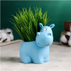 Декоративный горшок для цветов «Бегемотик», полистоун, 100 мл, 12×9×11 см, голубой