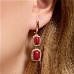 Серьги длинные ювелирная бижутерия коллекция "Дубай", покрытие позолота, вставка: пластик и цирконы, цвет: бордовый и прозрачный, арт.313.391