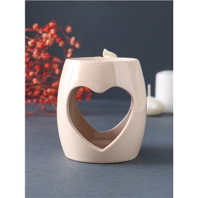 Аромалампа для эфирных масел «Сердце с розами», керамика, бежевая, 8×8×9 см