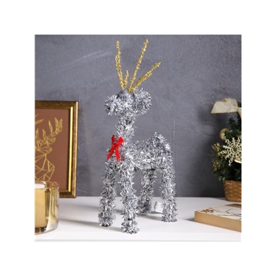 Светодиодная фигура из мишуры «Олень серебристый» 34×16 см, 20 LED, батарейки AG10×3 (в комплекте), свечение тёплое белое