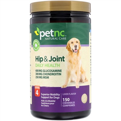 petnc NATURAL CARE, Естественный уход за питомцами,здоровье бедер и суставов, 4 уровня, вкус печени, 150 жевательных таблеток