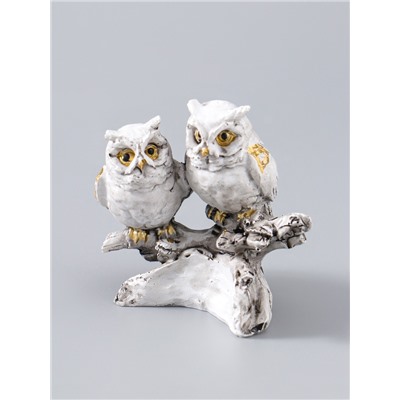 УЦЕНКА Сувенир полистоун "Белые филины на коряге" 5х9х8,5 см