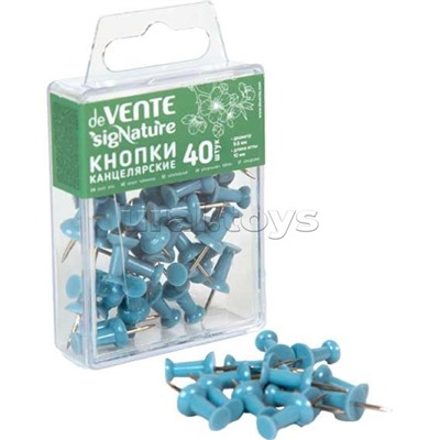 Кнопки канцелярские силовые "SigNature" диаметр 9,6 мм, с иглой серебристого цвета, в форме гвоздика, 40 шт в пластиковой коробке, цвет сумеречный синий