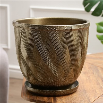 Горшок для цветов «Греция», керамический, с поддоном, 8 л, цвет тёмное золото