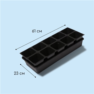 Набор для рассады: стаканы по 1 л (10 шт.), поддон 61×23 см, чёрный