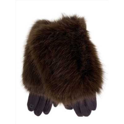 Утепленные женские перчатки с мехом , цвет  коричневый