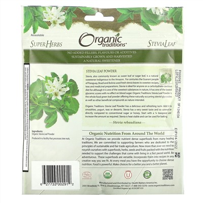 Organic Traditions, Stevia Leaf Powder, 3.5 oz (100 g)