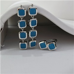 Комплект ювелирной бижутерии серьги и кольцо 17 р, покрытие посеребрение, вставка: фианиты, цвет: голубой матовый, арт.313.265-17