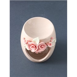 Аромалампа для эфирных масел «Сердце с розами», керамика, бежевая, 8×8×9 см