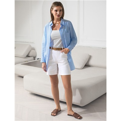 Удлиненная блузка с поясом в тонкую полоску из хлопка