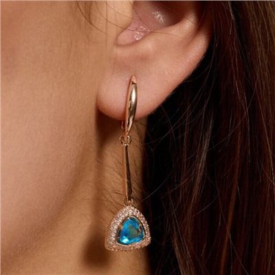 Комплект ювелирной бижутерии коллекция "Дубай" серьги и кольцо 17 р покрытие позолота, вставка: фианиты и цирконы, цвет: голубой и прозрачный, арт.215.614-17