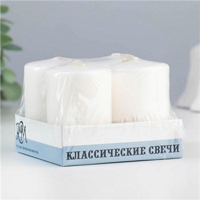 Набор свечей - цилиндров «Интерьерный», 4 шт., 6×4 см, 10 ч, белый