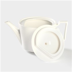 Набор фарфоровый чайный на бамбуковой подставке Доляна «Эстет», 5 предметов: чайник 800 мл, 4 кружки 220 мл, цвет белый