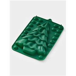 Форма для выпечки новогодняя Доляна «Ёлка с шарами», 21.5×14×2.5 см, силикон, зелёная