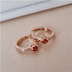 Серьги маленькие круглые конго коллекция "Xuping" покрытие позолота, вставка: фианиты, цвет: красный и прозрачный, арт.101.233
