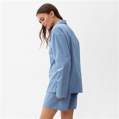 Пижама женская (рубашка, шорты) KAFTAN Basic, размер 40-42, голубая