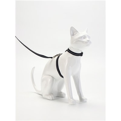 Комплект для кошек светоотражающий, ширина 1 см, шлейка 21-35 см, поводок 120 см, чёрный