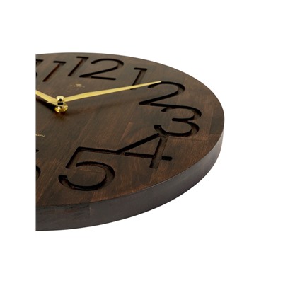 Часы настенные, интерьерные, бесшумные, плавный ход, d=35 см, дерево, коричневые