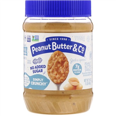 Peanut Butter & Co., Simply Crunchy, арахисовая паста, без добавления сахара, 454 г (16 унций)