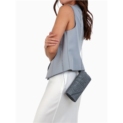 Сумка-клатч женская вечерняя на магните, на серебристой цепочке, блестящая, серебристая