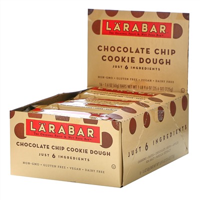 Larabar, The Original Fruit & Nut Food Bar, Chocolate Chip Cookie Dough, 16 Bars, 1.6 oz (45 g) Each