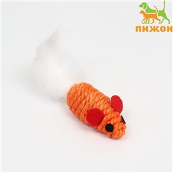 Игрушка для кошек «Мышь сизалевая малая» с меховым хвостом, 5.5 см, оранжевая