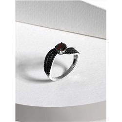 Серьги из серебра с гранатом и чёрной шпинелью родированные 925 пробы 2-533рч40416