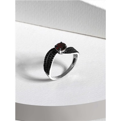 Серьги из серебра с гранатом и чёрной шпинелью родированные 925 пробы 2-533рч40416