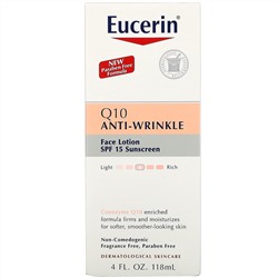 Eucerin, Лосьон Q10 против морщин для чувствительной кожи, солнцезащитное средство SPF 15, 118 мл (4 жидких унции)