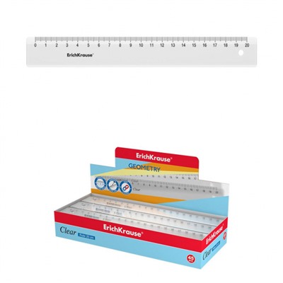 Линейка пластиковая 20 см Clear прозрачная 49499 ErichKrause