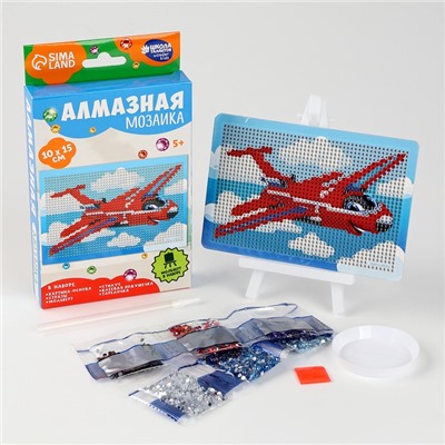 Алмазная мозаика с частичным заполнением на подставке для детей «Самолет», 10×15 см, набор для творчества