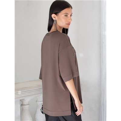 Футболка оверсайз с принтом пайетками из премиального хлопка с эластаном